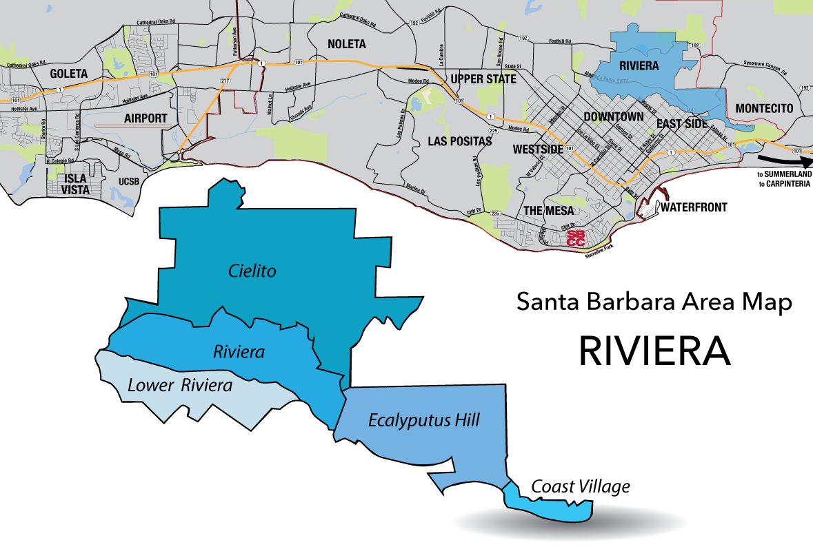 Santa Barbara County Area Map with the Riviera area highlighted